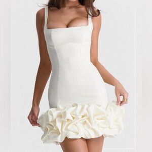 1299 House of CB Lilou Ivory Ruffle Hem Dress Small